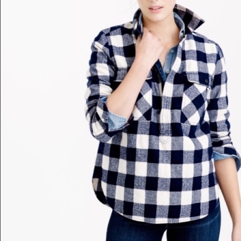 J Crew Buffalo Plaid 1/2 Zip Flannel Shirt EUC - Picture 2 of 16